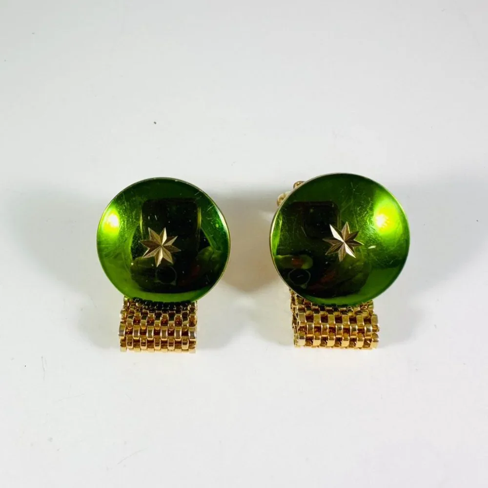 Amazing wrap around Green starburst cuff links 50s 60s atomic RARE